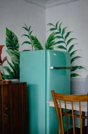 a teal refrigerator