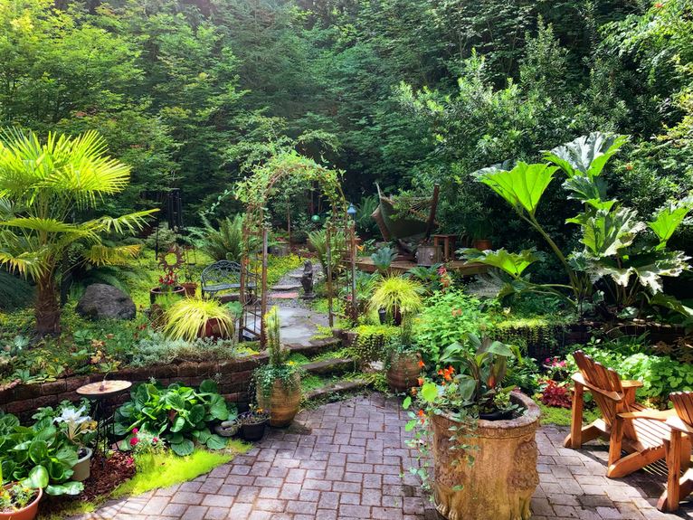 a well-decorated garden entrance