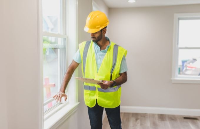 man checking the windows of a home
