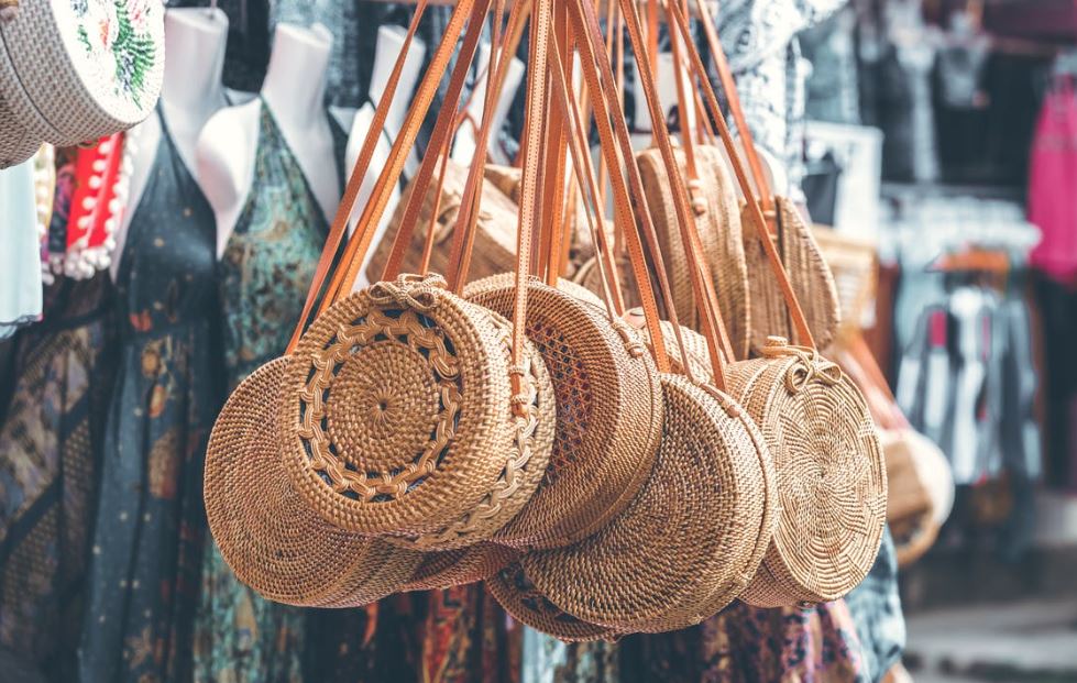 round bags made from synthetic rattan