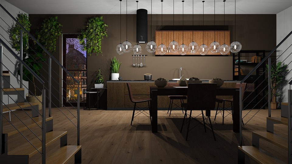 two floating staircases leading to second floor