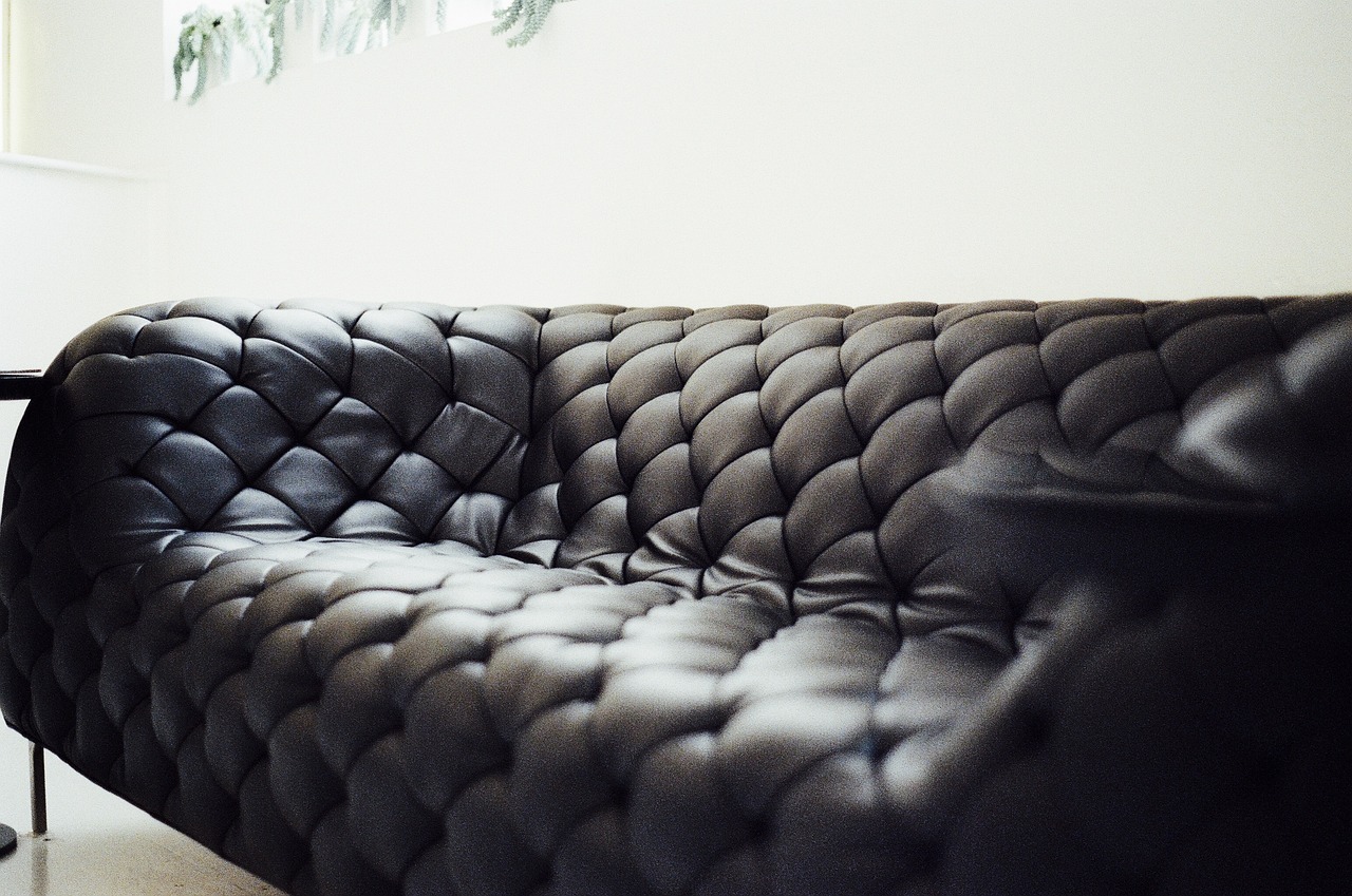 black leather couch