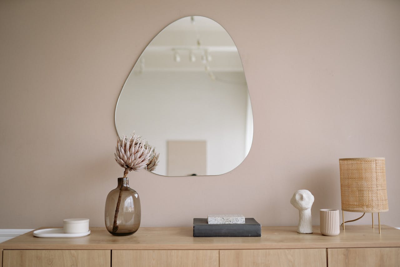 a mirror with an irregular shape