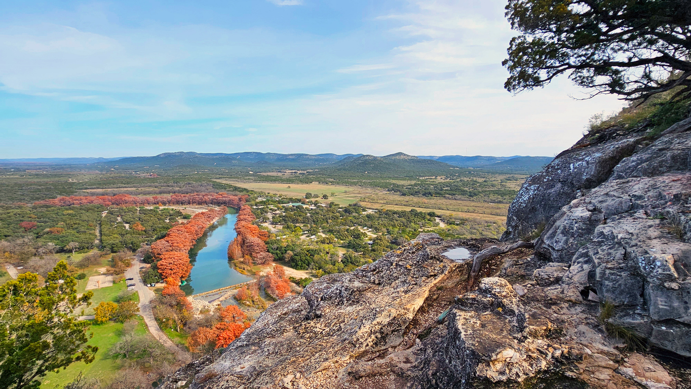 View of Frio River and Garner State Park from the top of Old Baldy