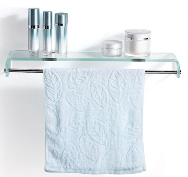 Glass Shelves with Towel Hanging Bar