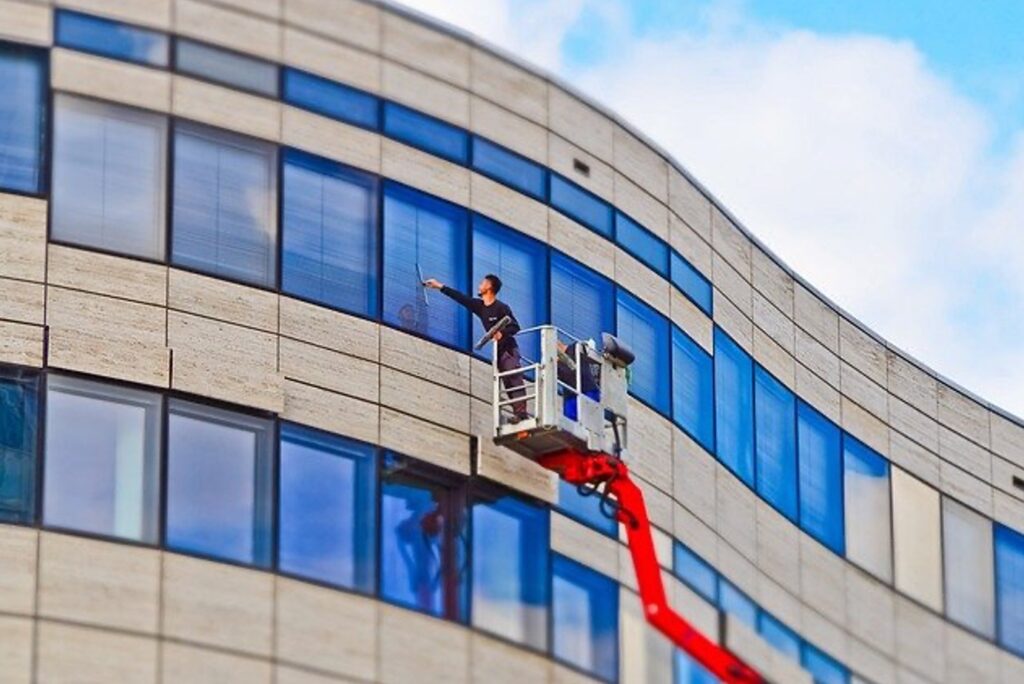 cleaning building windows