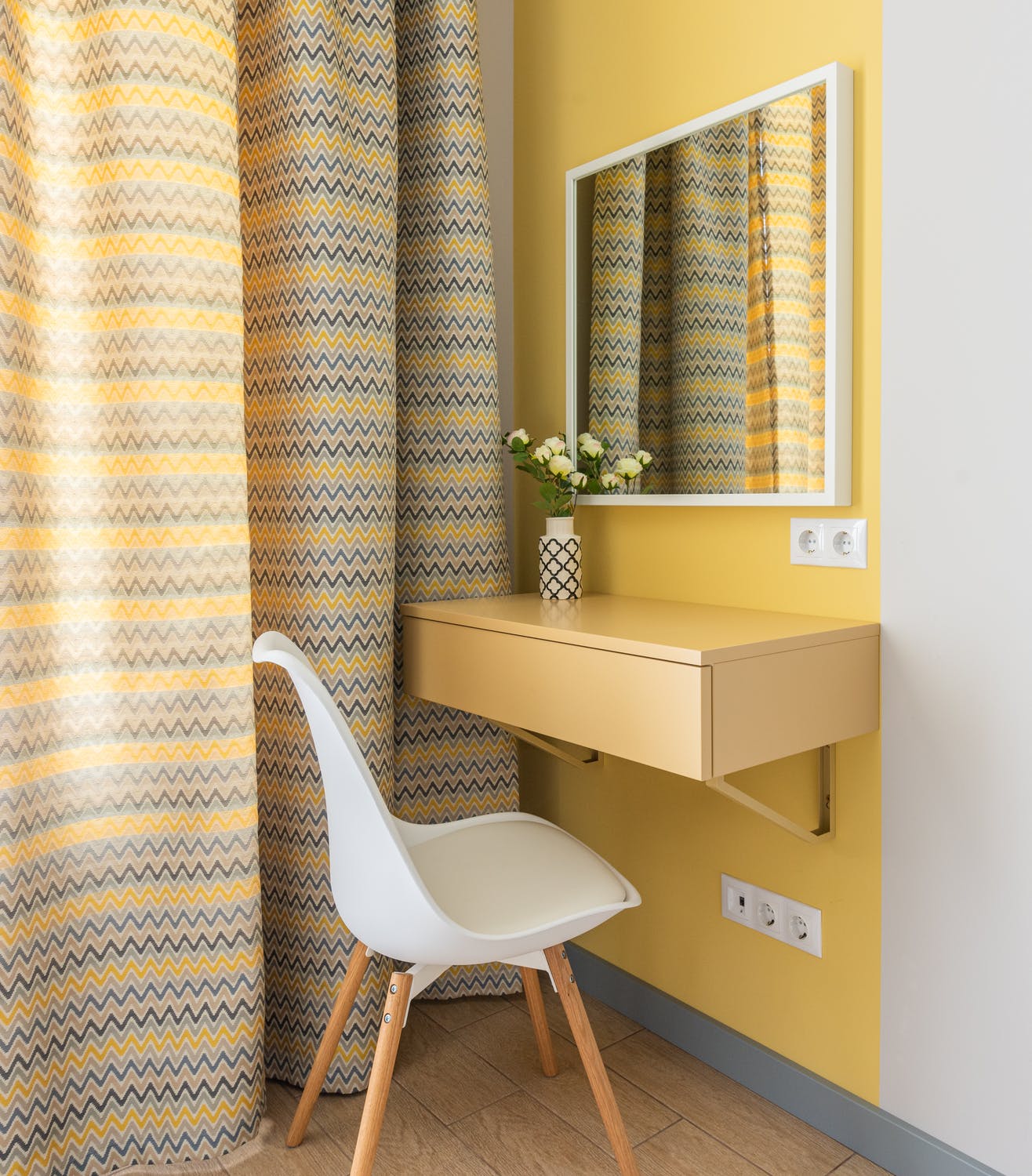 Interior of a room with a yellow neutral color. 