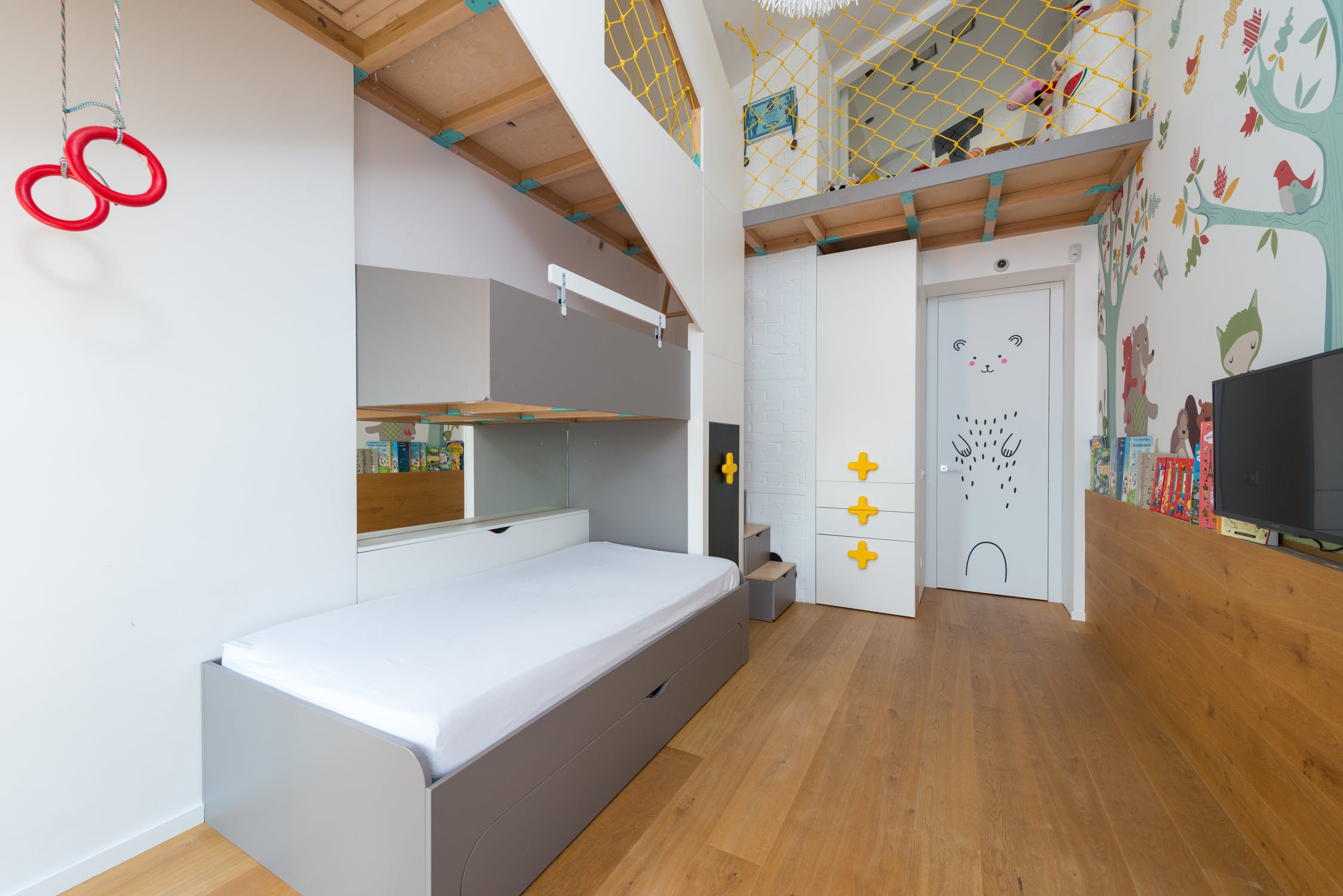 Interior of children bedroom with a bunk bed. 
