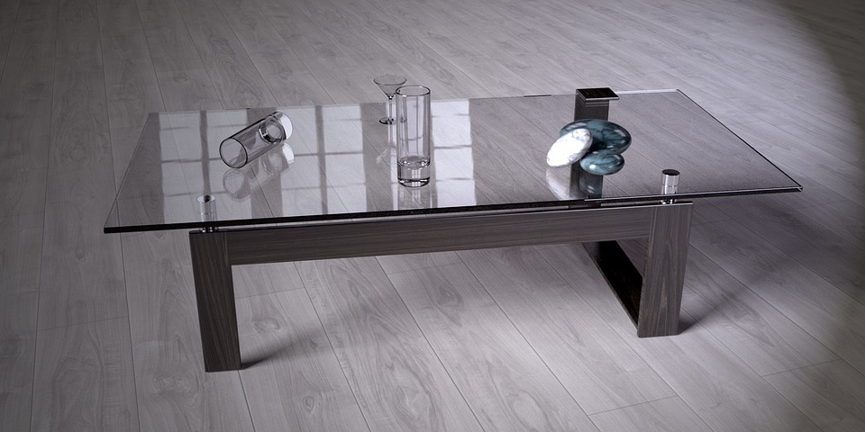 Sleek setup of glass furniture. 