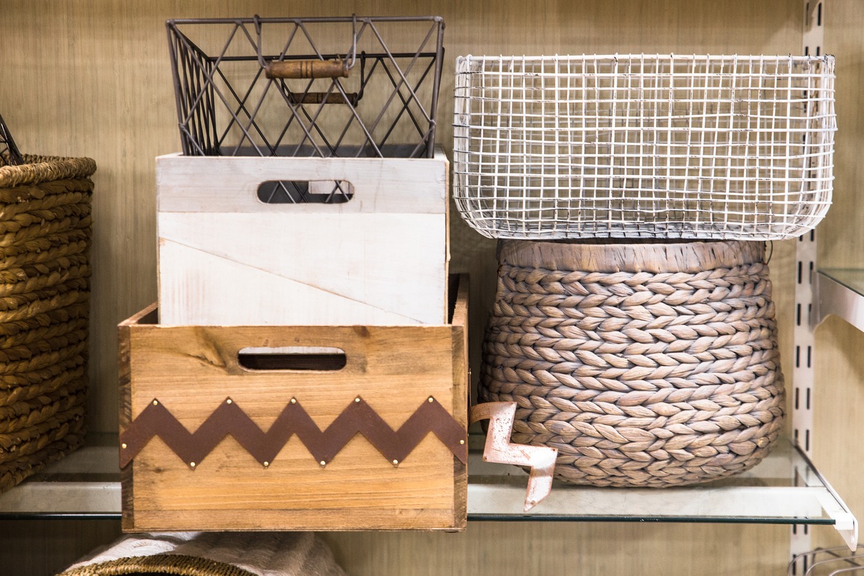 An assorted variety of baskets stacked together