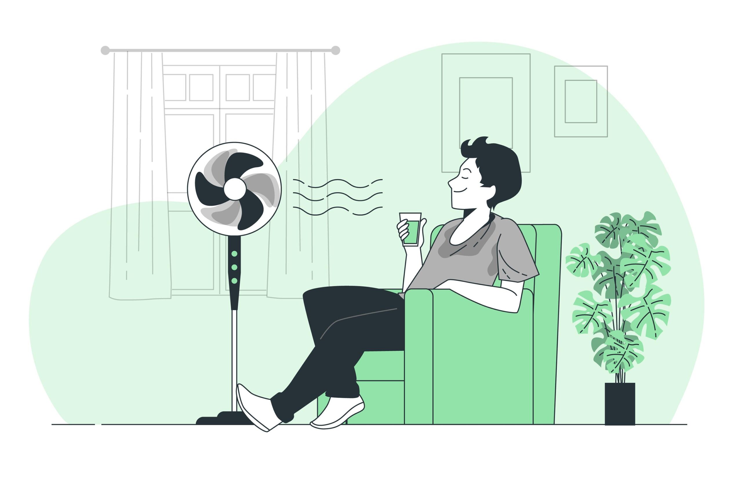 Man drinking and relaxing indoors in a comfortable breeze