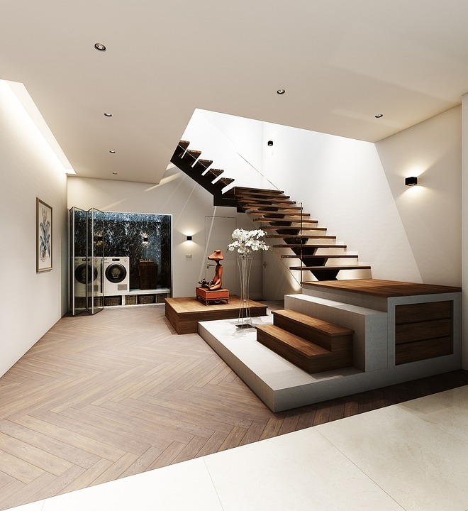 floating staircase leading to second floor