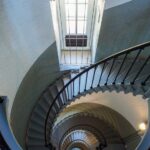 gray and black spiral staircase